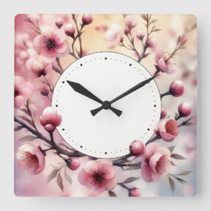 flower design square wall clock