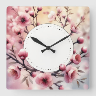 flower design square wall clock