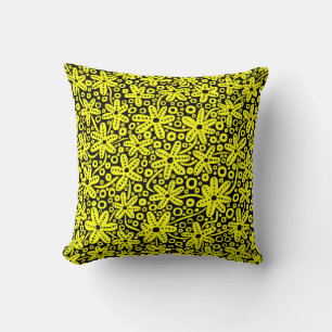 Flower Design - Yellow on Black Cushion