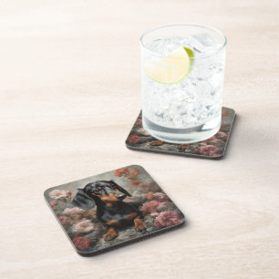 Flower Dog Breed Portraits 10 Coaster