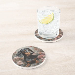 Flower Dog Breed Portraits 10 Coaster