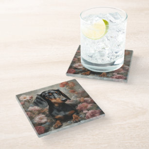 Flower Dog Breed Portraits 10 Glass Coaster