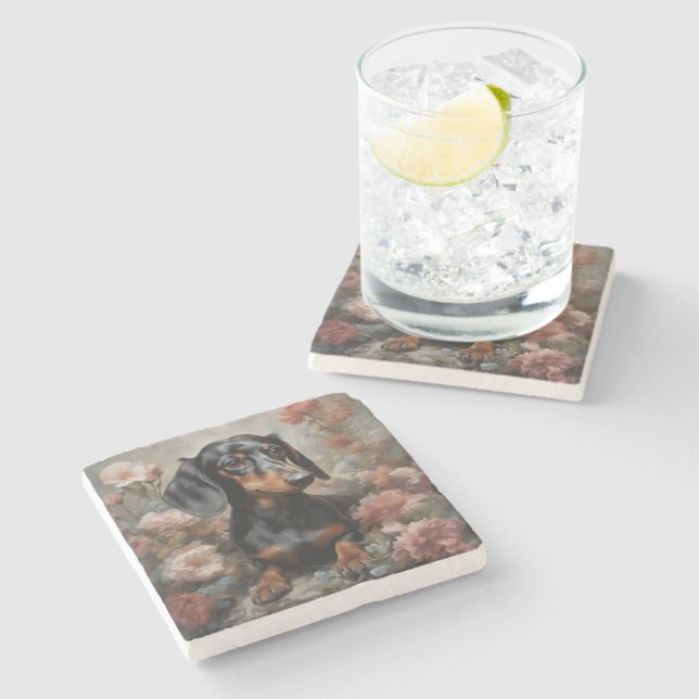 Flower Dog Breed Portraits 10 Stone Coaster (Side)