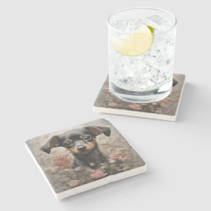 Flower Dog Breed Portraits 11 Stone Coaster
