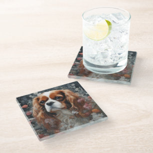 Flower Dog Breed Portraits 16 Glass Coaster