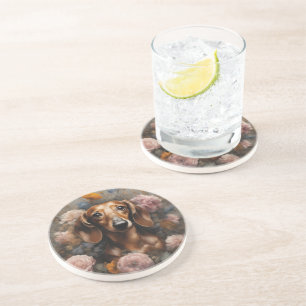 Flower Dog Breed Portraits 1 Coaster