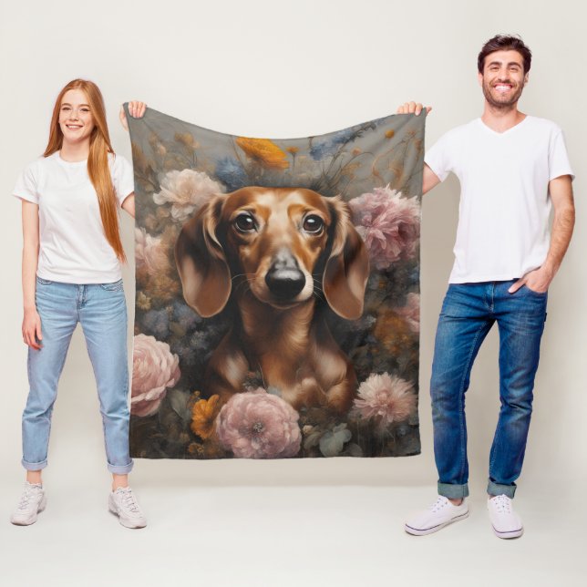 Flower Dog Breed Portraits 1 Fleece Blanket (In Situ)