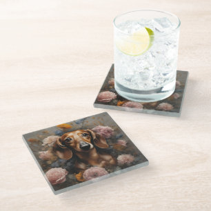 Flower Dog Breed Portraits 1 Glass Coaster