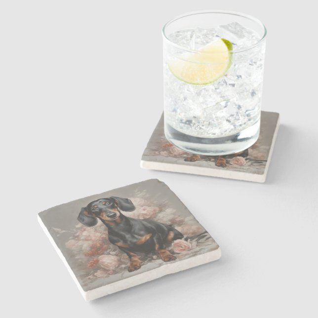 Flower Dog Breed Portraits 2 Stone Coaster (Side)