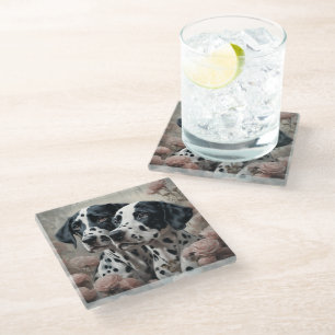Flower Dog Breed Portraits 4 Glass Coaster