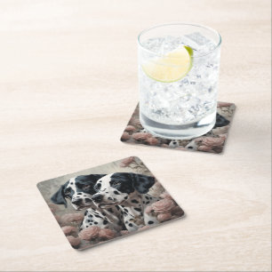 Flower Dog Breed Portraits 4 Square Paper Coaster