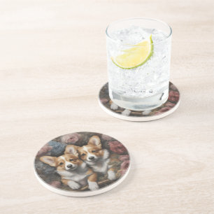 Flower Dog Breed Portraits 5 Coaster