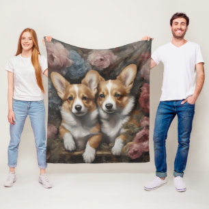 Flower Dog Breed Portraits 5 Fleece Blanket