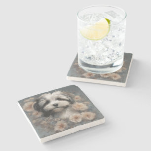 Flower Dog Breed Portraits 6 Stone Coaster