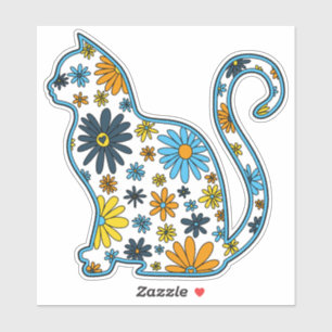 Flower doodle cat LGBTQ+ AroAce Sunset Pride Flag