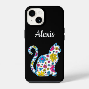 Flower doodle cat LGBTQ+ Pansexual Pan Pride Flag iPhone 14 Case