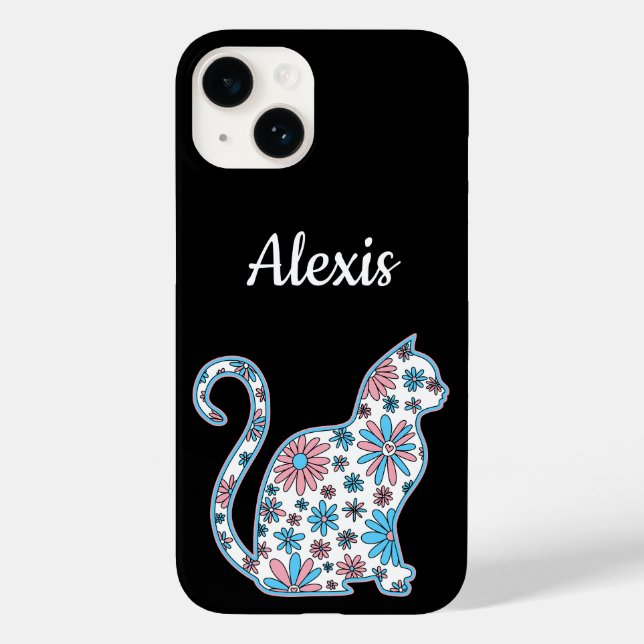 Flower doodle cat LGBTQ+ Trans Pride Flag Case-Mate iPhone Case (Back)
