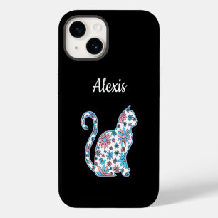 Flower doodle cat LGBTQ+ Trans Pride Flag iPhone 14 Case