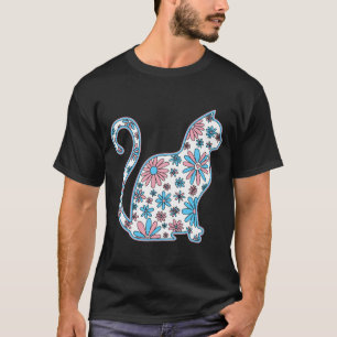 Flower doodle cat LGBTQ+ Trans Pride Flag T-Shirt
