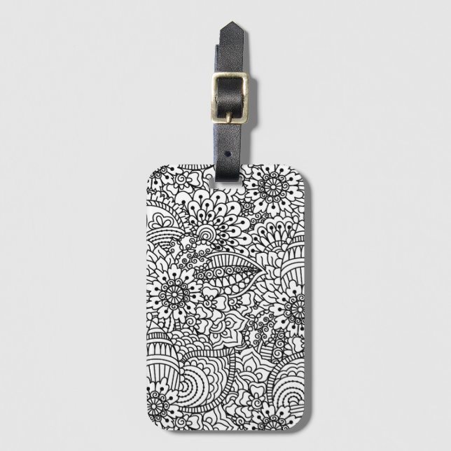 Flower Doodle Luggage Tag (Front Vertical)