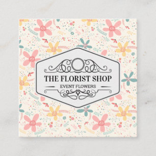 Flower Doodles Square Business Card