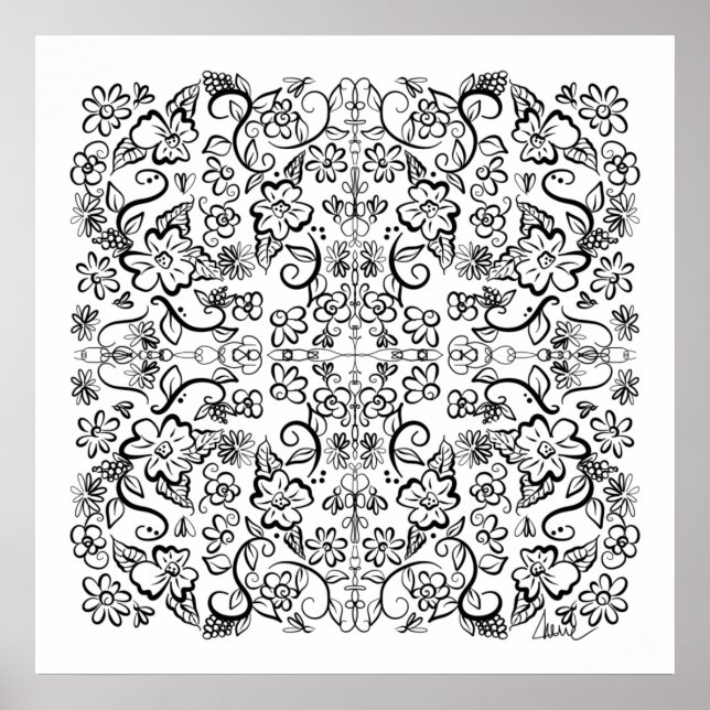 Flower Doodles You Color Poster (Front)