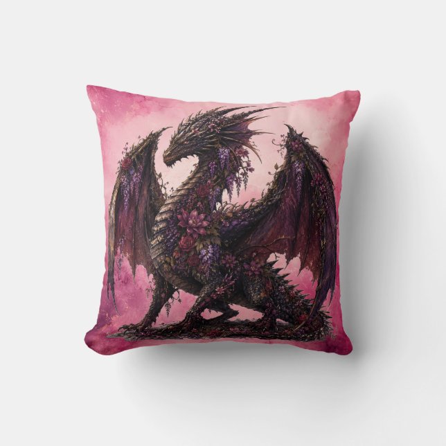 Flower Dragon | Botanical Fantasy Dragon Cushion (Front)