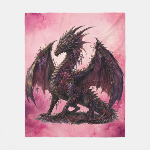 Flower Dragon Botanical Fantasy Dragon Fleece Blanket