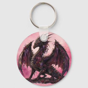Flower Dragon Botanical Fantasy Dragon Key Ring