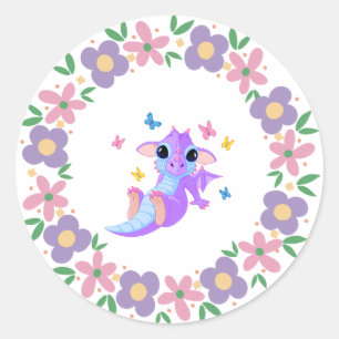 Flower Dragon Classic Round Sticker