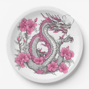 Flower Dragon Paper Plate