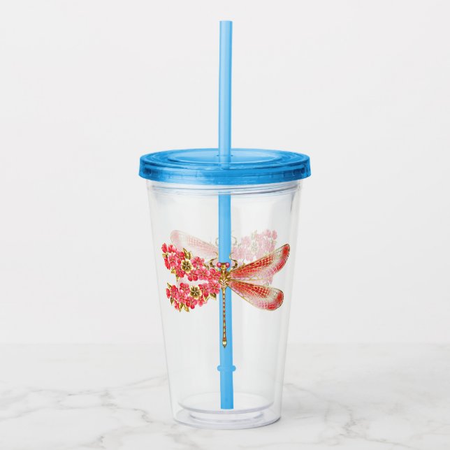 Flower dragonfly with jewellery sakura acrylic tumbler (Front)