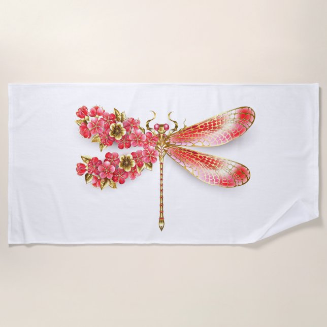 Flower dragonfly with jewellery sakura beach towel (Front)