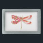 Flower dragonfly with jewellery sakura belt buckle<br><div class="desc">Artistically drawn,  gold,  jewelled dragonfly with red and wings decorated with red,  blooming,  jewelled Japanese cherry on white background. Gold Dragonfly.</div>