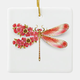 Flower dragonfly with jewellery sakura ceramic ornament