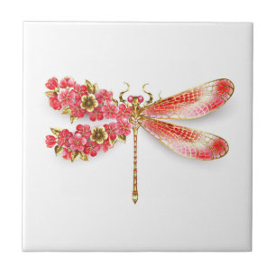 Flower dragonfly with jewellery sakura ceramic tile