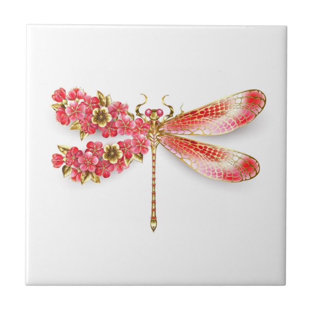 Flower dragonfly with jewellery sakura ceramic tile (Front)
