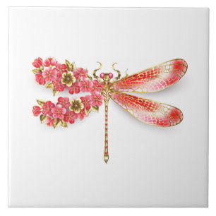 Flower dragonfly with jewellery sakura ceramic tile