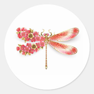 Flower dragonfly with jewellery sakura classic round sticker