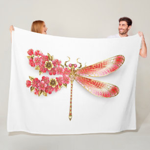 Flower dragonfly with jewellery sakura fleece blanket