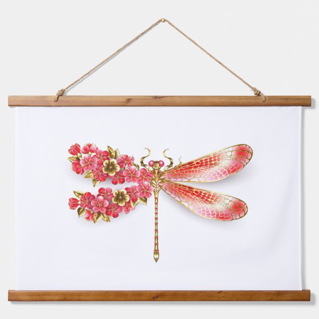Flower dragonfly with jewellery sakura hanging tapestry (Front)