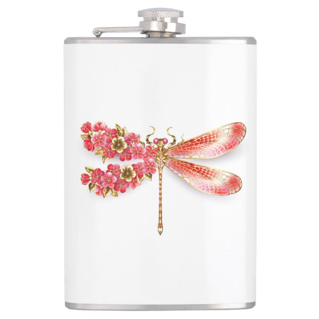 Flower dragonfly with jewellery sakura hip flask (Front)