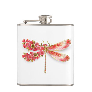 Flower dragonfly with jewellery sakura hip flask