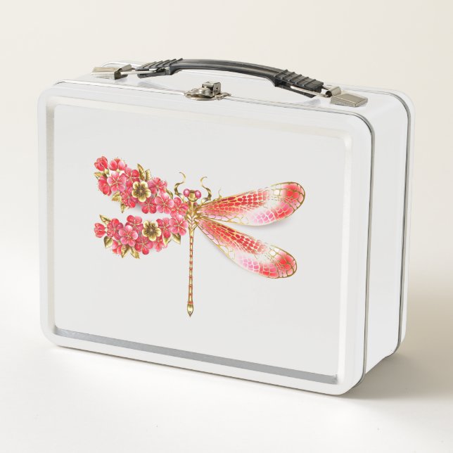 Flower dragonfly with jewellery sakura metal lunch box (Front)