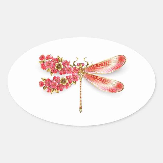 Flower dragonfly with jewellery sakura oval sticker (Front)