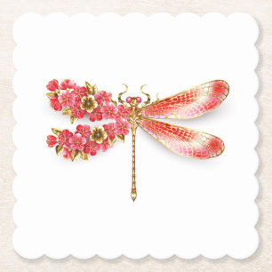 Flower dragonfly with jewellery sakura paper coaster