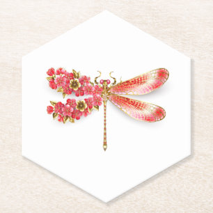 Flower dragonfly with jewellery sakura paper coaster