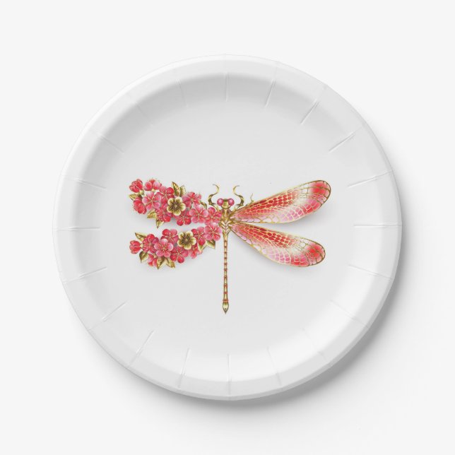 Flower dragonfly with jewellery sakura paper plate (Front)