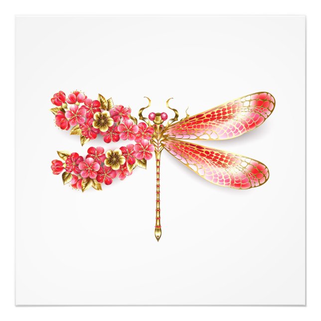 Flower dragonfly with jewellery sakura photo print (Front)