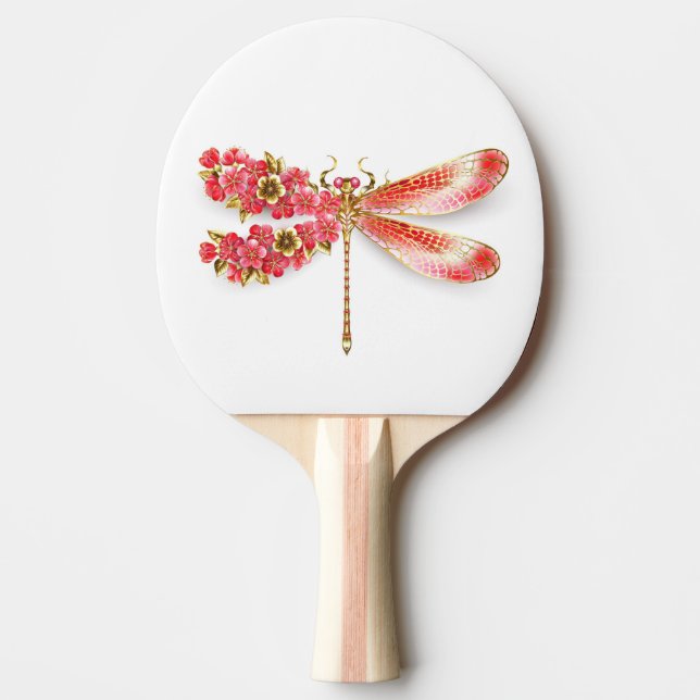 Flower dragonfly with jewellery sakura ping pong paddle (Front)
